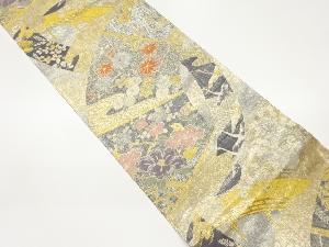 橋に鬘帯・花々模様織出し袋帯